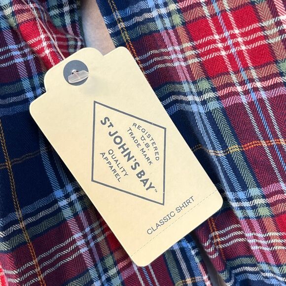 ST. JOHN’S BAY Women’s Classic Shirt XL Navy Tartan Plaid Long Sleeve Cotton NEW - Picture 8 of 15